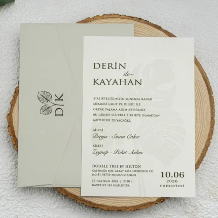 Invitație de nuntă elegantă verde salvie cu design minimalist natural – model modern premium